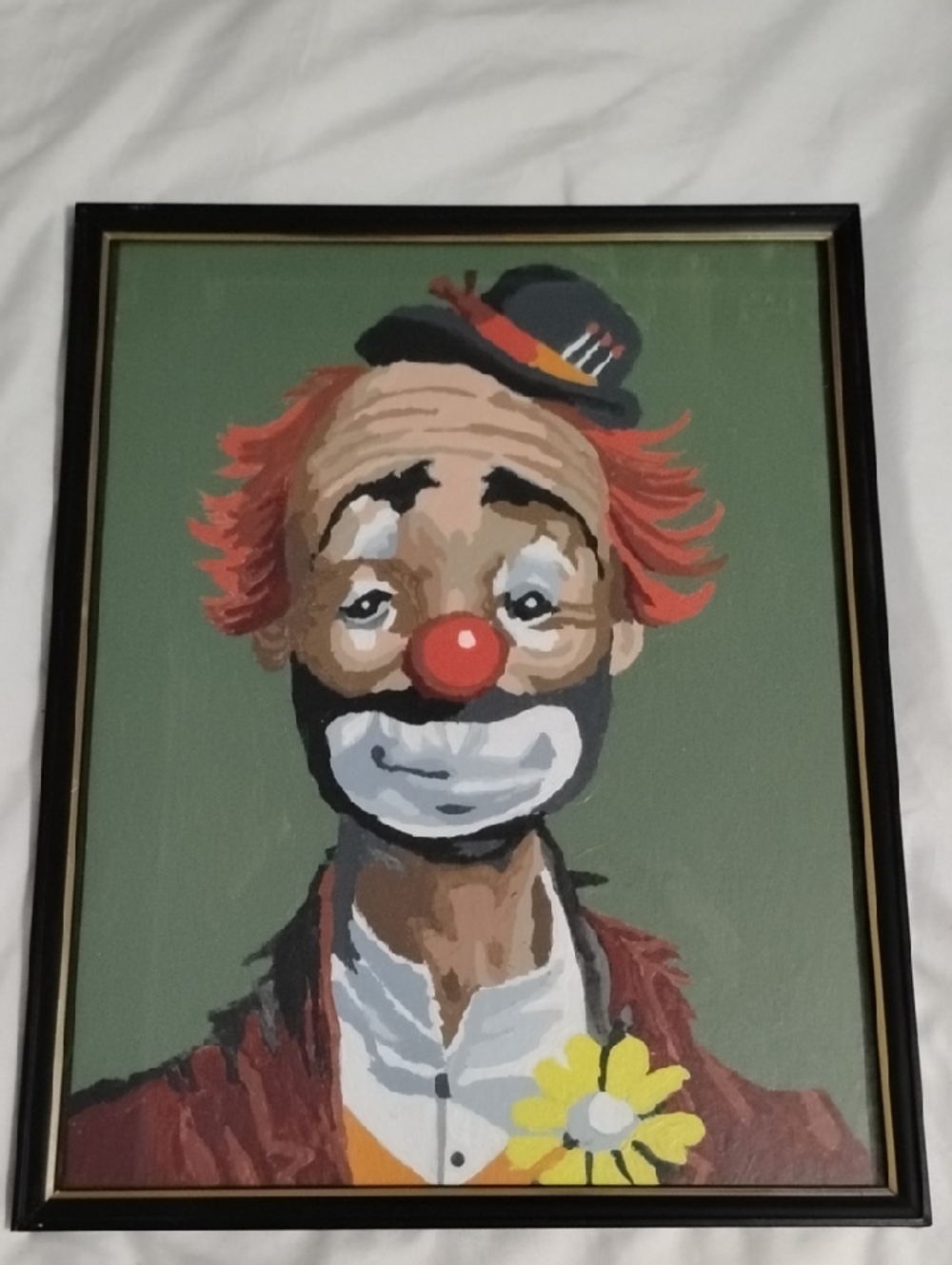 Vintage 1970s Clown Paint By Number Framed 14x11 Retro Kitsch Clowncore Wall Art